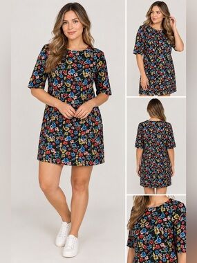 Molly Bracken NWT Black Floral 3/4 Sleeve Sheath Dress Size M